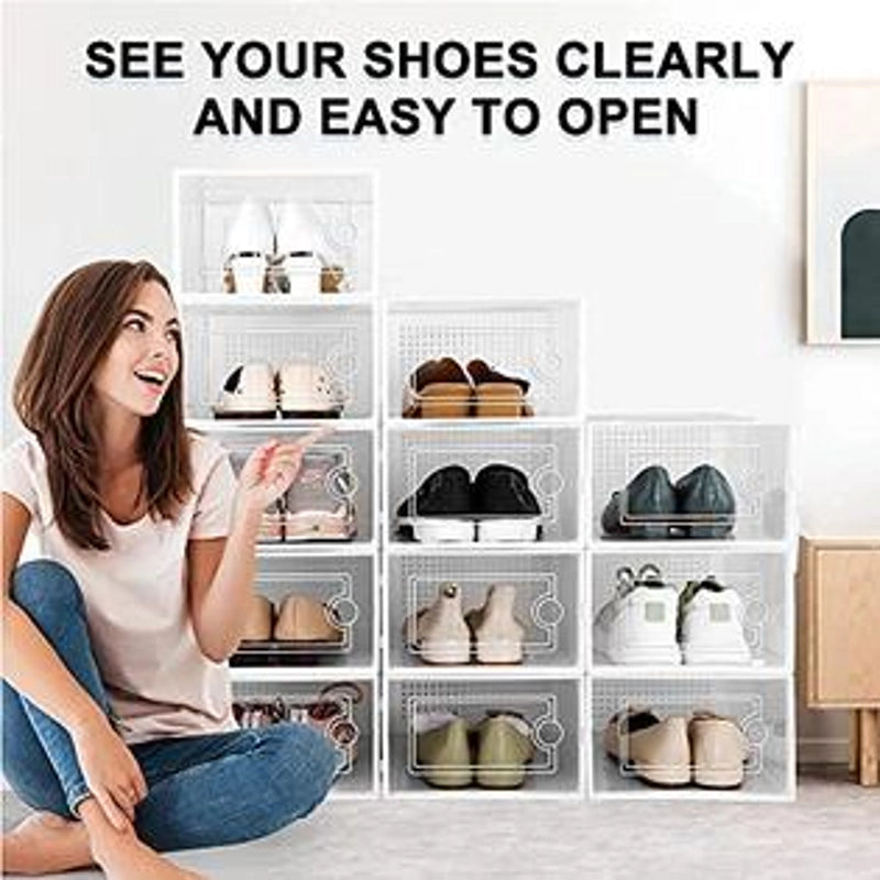 12Pcs Shoe Box Storage Case Clear Boxes Foldable Stackable Transparent ...