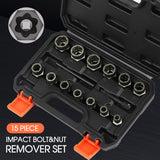 15-Piece Impact Damaged Bolt Nut Screw Remover Tool Socket Threading Extractor