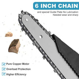 6" Chainsaw Cordless Battery Rechargeable Wood Cutter Saw Electric