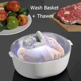 5-In-1 Food Thawer Fresh-Keeping Thawing Tray W/ Drainer Household Fruit & Vegetable Cleaning Basket