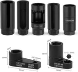 7pc Oxygen Sensor Socket Kit - Universal O2 Sensor Removal Tool Set (22mm/7/8", 27mm, 29mm) for Cars, Trucks & SUVs - Professional Grade O2 Sensor Wrench Set