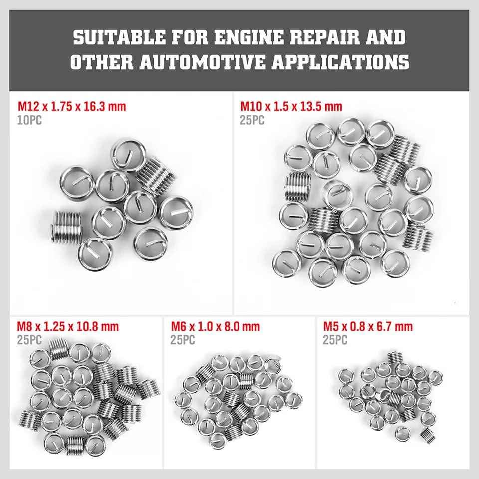 FLITI 131-piece Thread Repair Set Drill Helicoil Sleeves M5 M6 M8 M10 M12