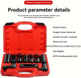 10pcs Oxygen Sensor Socket Set – Universal O2 Sensor Wrench Removal Tool Kit – 3/8" & 1/2" Drive – 7/8", 22mm, 27mm, 28mm, 29mm Hex Head – Compatible with O2 Sensor