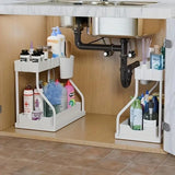 2-Tier Pull-Out Cabinet Organizer - Space-Saving Kitchen Drawer with Large Capacity