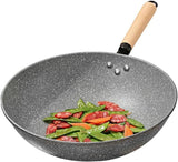 30cm Non-Stick Wok Pan with Glass Lid – Healthy Low-Oil Frying Pan for All Stoves (Induction/Gas/Electric) – Wooden Handle, Less Smoke Design – Universal Nonstick Skillet