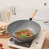 30cm Non-Stick Wok Pan with Glass Lid – Healthy Low-Oil Frying Pan for All Stoves (Induction/Gas/Electric) – Wooden Handle, Less Smoke Design – Universal Nonstick Skillet