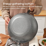 30cm Non-Stick Wok Pan with Glass Lid – Healthy Low-Oil Frying Pan for All Stoves (Induction/Gas/Electric) – Wooden Handle, Less Smoke Design – Universal Nonstick Skillet