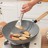 30cm Non-Stick Wok Pan with Glass Lid – Healthy Low-Oil Frying Pan for All Stoves (Induction/Gas/Electric) – Wooden Handle, Less Smoke Design – Universal Nonstick Skillet