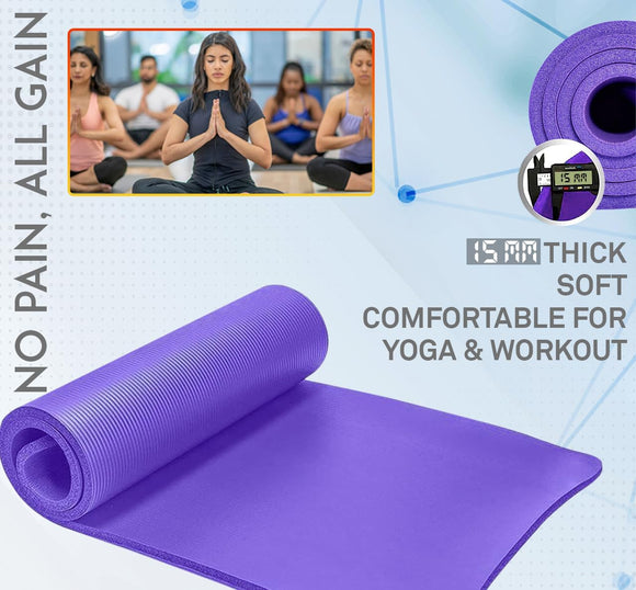 15mm Thick Yoga Mat Pad NBR Nonslip Exercise Fitness Pilate Gym Durable
