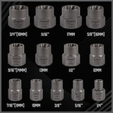15-Piece Impact Damaged Bolt Nut Screw Remover Tool Socket Threading Extractor