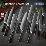 8 PCS Kitchen Knives Set Stainless Steel Japanese Damascus Pattern Chef Knife