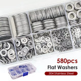 580PC Stainless Steel Flat Washers For Screws Bolts Fender Washers Assortment Set
