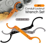 3PC Conduit Locknut Wrench Set 1/2 3/4 1 in Offset Tight Space Tool Kit
