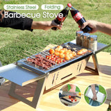 Portable Camping BBQ Grill 3 Height Adjustable Stainless Steel Folding