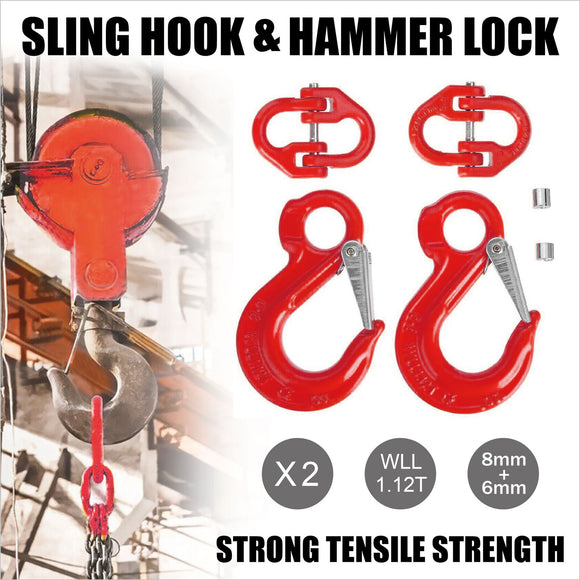 2X (8mm Hammerlock+ 6mm Eye Sling Hook) Caravan Trailer Chain connecting Extend