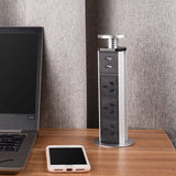 Pop Up Power Point 3 Socket Plug + 2 USB Table Home Kitchen Desk Outlet
