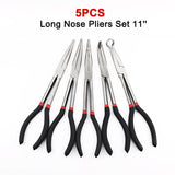 5X 280mm 11'' Long Reach Nose Pliers Set Straight Bent Tip Mechanic Hose Gripper