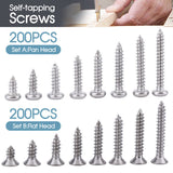 200pcs M4 304 Stainless Steel Pan Flat Head Self-Tapping Screws Assorted Kit Set