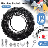 12m Drain Snake Pipe Sewer Cleaner Electric Unblocker Sink Pipeline 6 Drill Bit