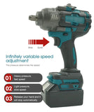 1000N.M Brushless Cordless Electric Impact Wrench Rechargeable 1/2" Power Tools