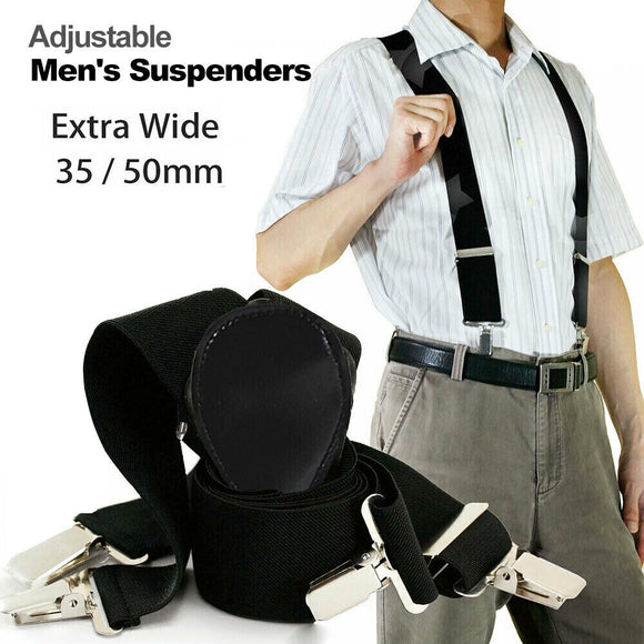 35/50mm Extra Wide Men's Adjustable Elastic Suspenders Clip On Braces Trouser