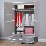 Large 2 Door Wardrobe with Storage Drawers, Grey 90*45*170cm