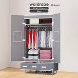 Large 2 Door Wardrobe with Storage Drawers, Grey 90*45*170cm