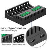 8 Slot Smart Battery Charger for AA/AAA Rechargeable Batteries LCD Display