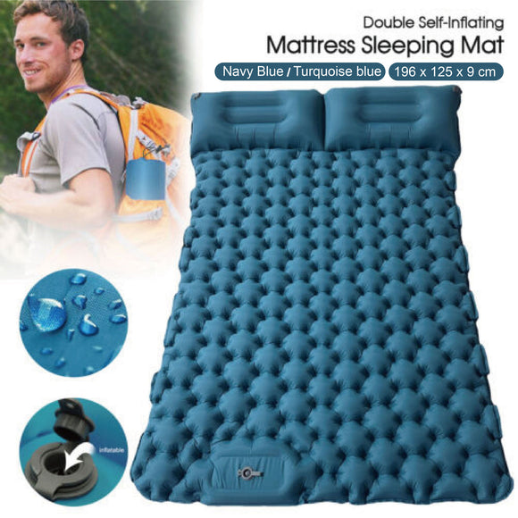 Double Self-Inflating Mattress Sleeping Mat with Built-in Pillow