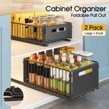 2-Pack Foldable Pull Out Cabinet Organizer, Slide-Out Drawers with Nano Adhesive
