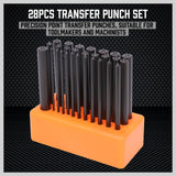 28pc Center Punch Transfer Punch Set Steel Machinist Thread Tool Kit 3/32"-1/2"