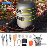 Outdoor Portable Camping Cookware Set Hiking Cooking Pot Gas Stove Tableware Kit