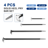 4Pc Solid Pry Bar Set Steel Prying Kit Rolled Heel Prying Pinch Lever Bars