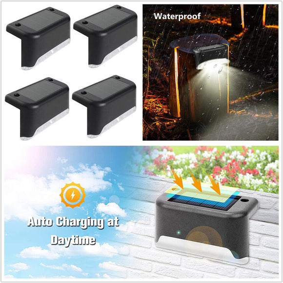 4PCS Outdoor Solar LED Deck Lights Garden Patio Pathway Stairs Step Fence Lamps