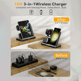 15W Fast Charge 3 In 1 Wireless Charging Station Phone Charging Stand/Dock