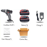 21V BRUSHLESS HEAVY DUTY CORDLESS DRILL IMPACT DRIVER KIT HAMMER +2 BATTERY Box
