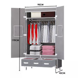 Large 2 Door Wardrobe with Storage Drawers, Grey 90*45*170cm