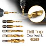 6pcs Drill Tap Countersink Deburr Set Metric Combination Drill Tap Bit M3-M10
