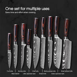 8 PCS Kitchen Knives Set Stainless Steel Japanese Damascus Pattern Chef Knife