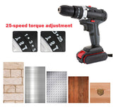 21V BRUSHLESS HEAVY DUTY CORDLESS DRILL IMPACT DRIVER KIT HAMMER +2 BATTERY Box