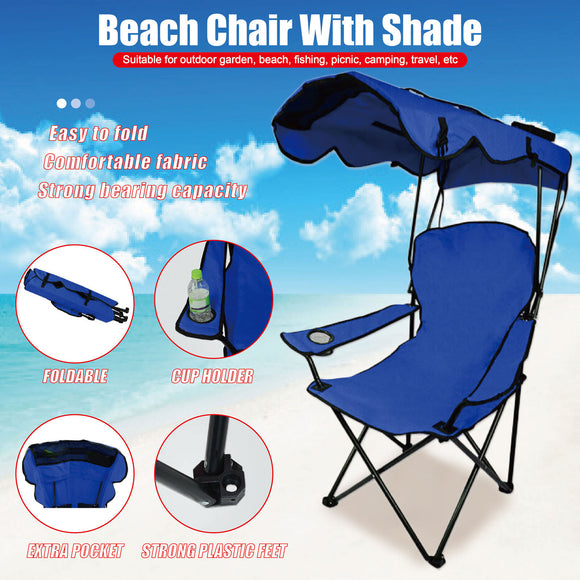 Canopy Chair Foldable W/ Sun Shade Beach Camping Folding Outdoor Fishing