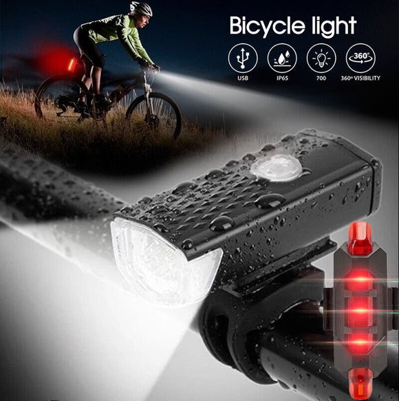 Bike Front Rear Light USB Rechargable Lamp Flashlight Bicycle LED