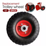 2 x 10" Hand Trolley Wheel Pneumatic air 3.50-4 Heavy Duty double hub 16mm