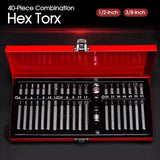 40-Piece Combination Hex Torx and Spline Socket Bits Set Metal Storage Box Set