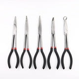 5X 280mm 11'' Long Reach Nose Pliers Set Straight Bent Tip Mechanic Hose Gripper