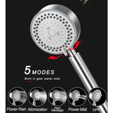 Stainless Steel 5 Gear Adjustable Shower Head with 1.5m Hose