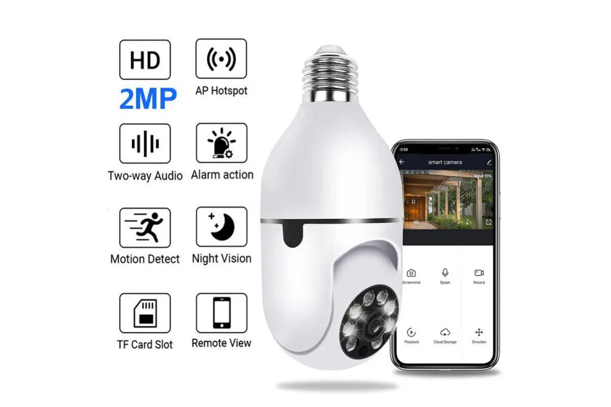 A2ZWORLD Wifi-camera Met E27-fitting – 360° Full HD 1080p Bewakingscamera Voor Binnen Met Bewegingsmelder En Tweeweg Audio