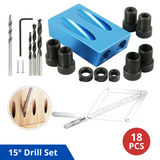 18PCS 15° Pocket Hole Screw Jig Dowel Drill Set