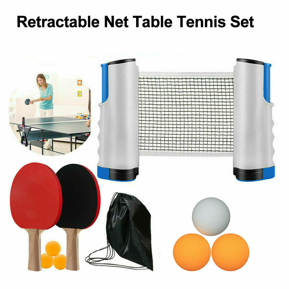 Instant Table Tennis Kit Ping Pong Set Retractable Net Rack + 2 Bats