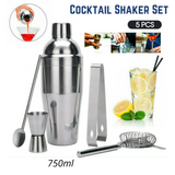 5PCS Cocktail Shaker Set Kit Stainless Steel 750ml